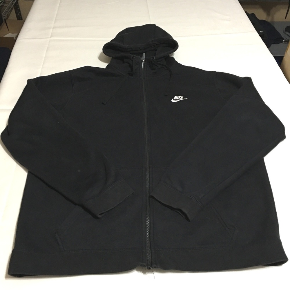 Nike Full Zip Hoodie Mens Large Black Embroidered Logo Sportswear Club Fleece